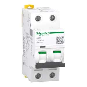 INTERRUPTOR AUT. TERMOMAGNETICO PARA RIEL 2P 20A 230/400VAC 20/6KA IC60N CURVA C